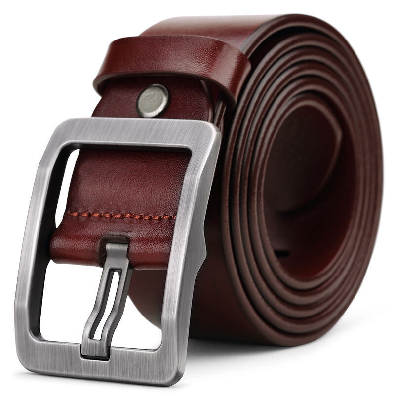 Wide Leather-Look Jeans Belt – Men – Brown · Silver Frame Buckle – front