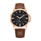 Gold · Black Dial · Brown Strap