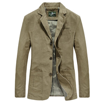 100% Cotton Washed Blazer, Patch Pockets – Men – Stone – front