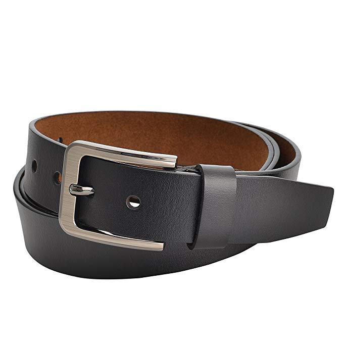 Cowhide Leather Belt, Brushed Buckle – Men – Black · Classic Pin Buckle – side