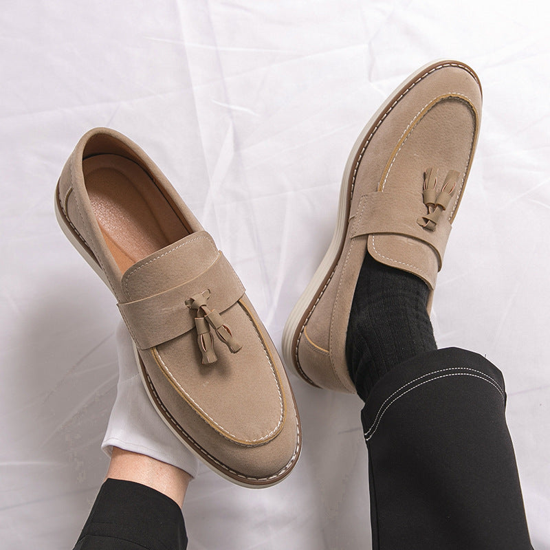 Suede-Look Tassel Loafers – Men – Beige – worn