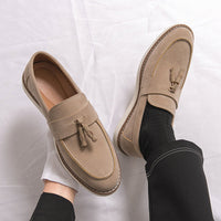 Suede-Look Tassel Loafers – Men – Beige – worn