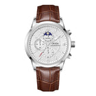 Silver · White Dial · Brown Leather