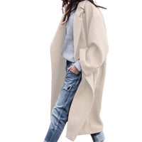 Long Oversized Lapel Coat – Women – Cream – worn