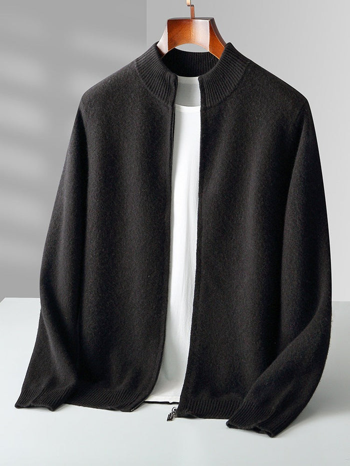 Full-Zip Knit Cardigan, Stand Collar – Men