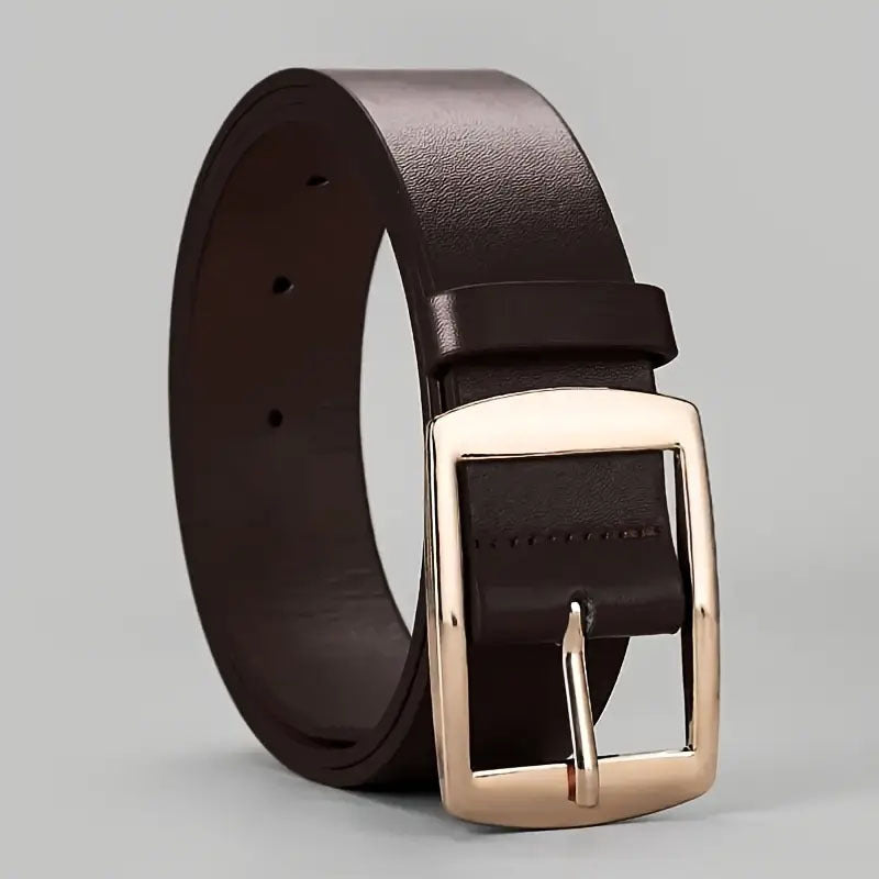Leather-Look Pin Buckle Belt – Men – Brown · Gold Buckle – front