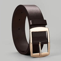 Leather-Look Pin Buckle Belt – Men – Brown · Gold Buckle – front