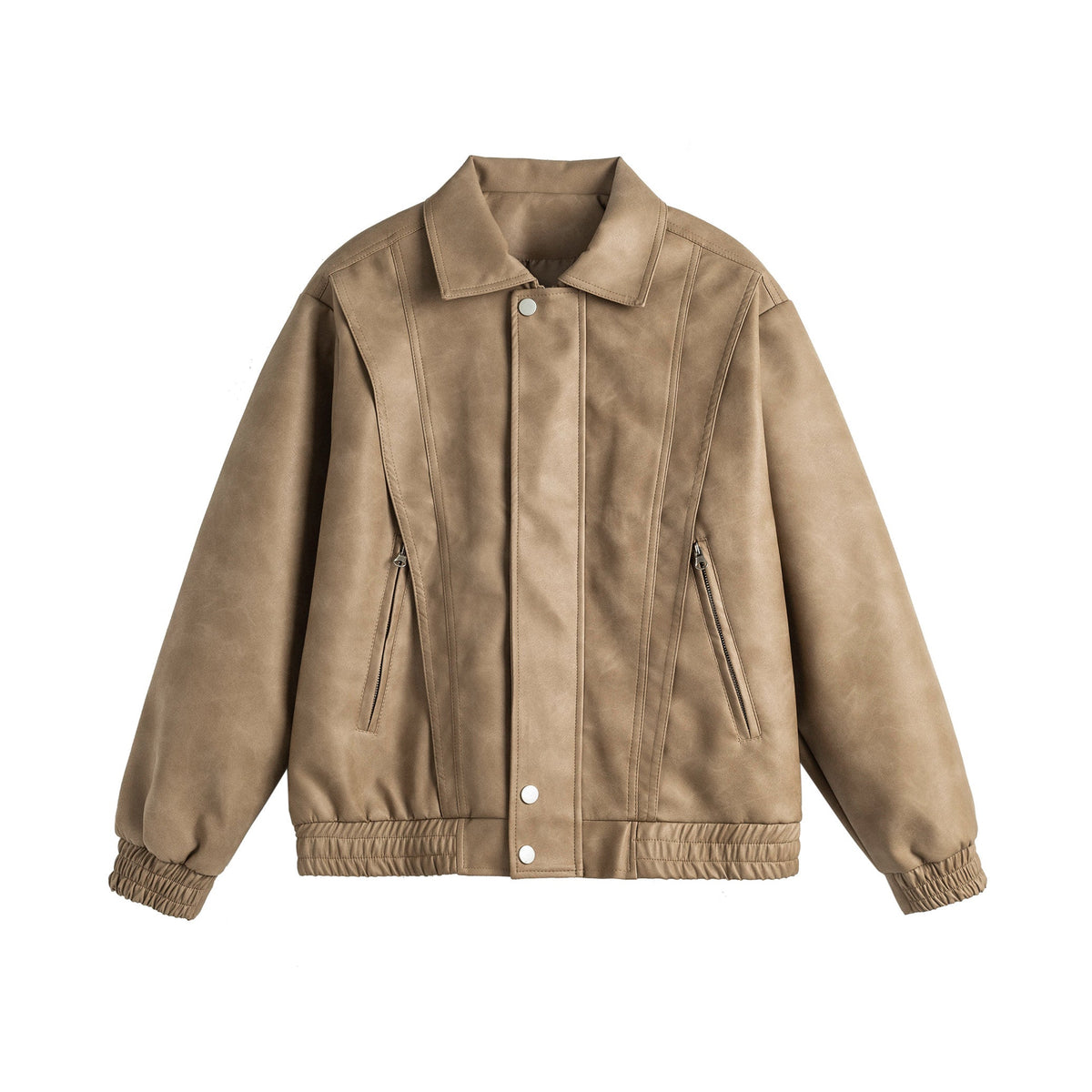 Vintage Leather-Look Bomber Jacket – Men – Stone – front