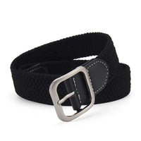 Woven Stretch Belt with Leather-Look Tab – Men – Black · Black Tab – front
