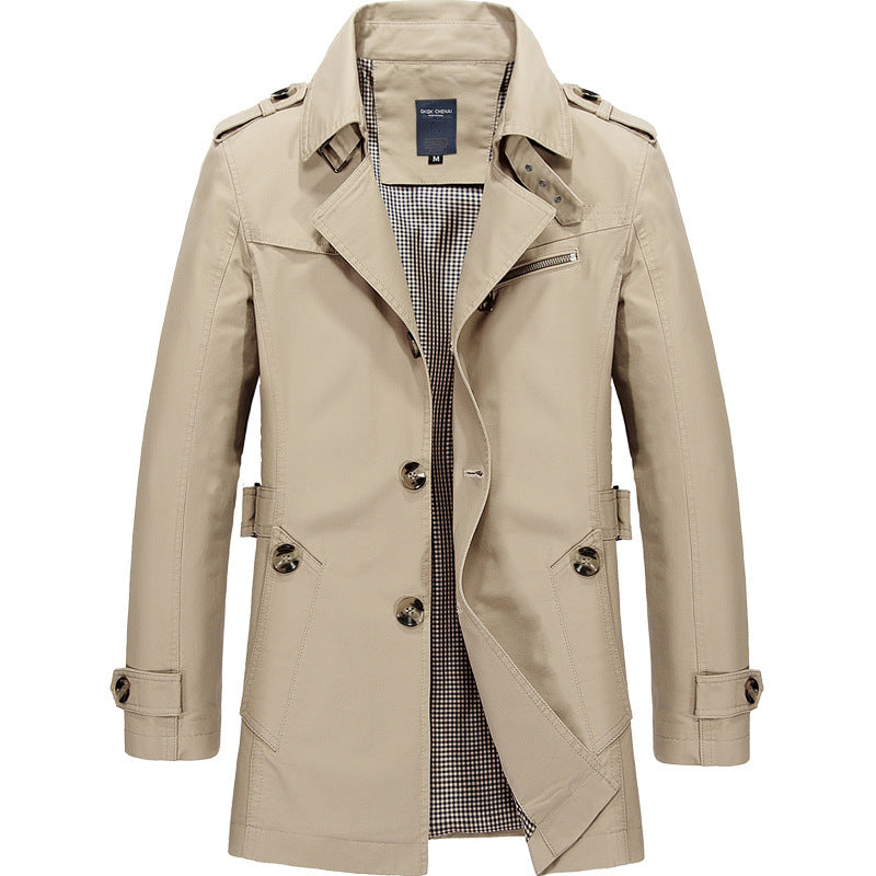 95% Cotton Mid-Length Jacket – Men – Beige – front