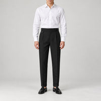 Pleated Trousers, Extended Tab Waist, Cropped Leg – Men – Black – worn