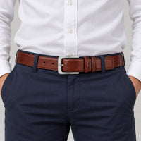 Grained Leather-Look Dress Belt – Men – Brown – worn