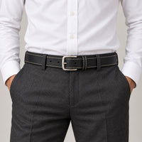 Stitched Leather-Look Belt – Men – Black · Cream Stitching – worn