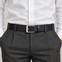 Leather-Look Pin Buckle Belt – Men – Black · Silver Buckle – worn