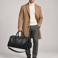 Leather-Look Weekender Bag with Shoe Pocket – Men – Black – worn