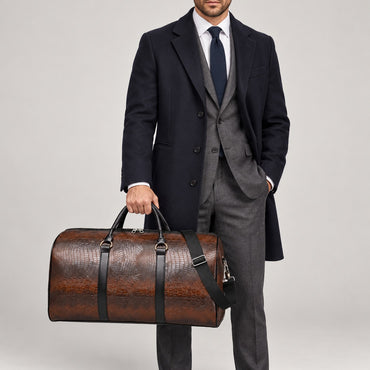 Croc-Embossed Leather-Look Holdall – Men – Chocolate – worn