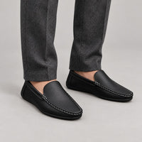 Leather-Look Driving Loafers – Men – Black – worn