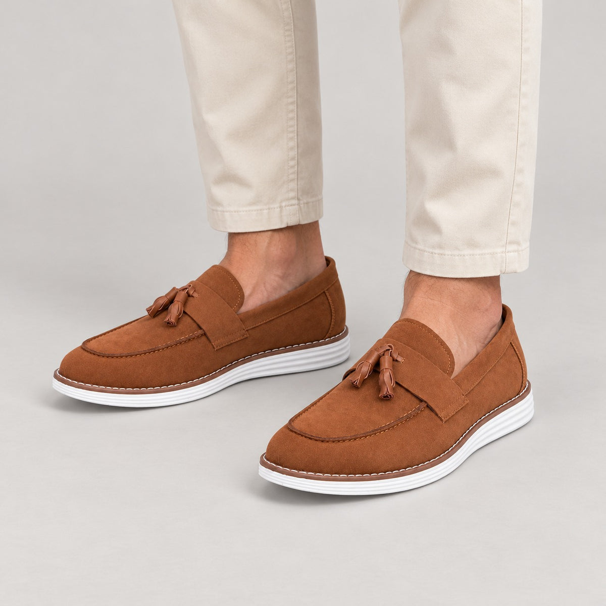 Suede-Look Tassel Loafers – Men – Brown – worn