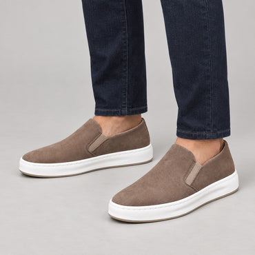 Suede-Look Slip-On Shoes, Cup Sole – Men – Stone – worn
