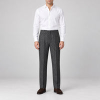 Wool-Look Straight Trousers, Stripe or Check – Men – Grey – worn