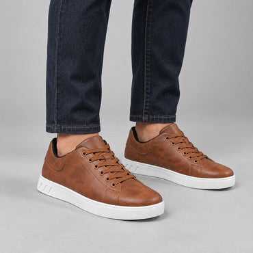 Leather-Look Cupsole Sneakers – Men – Brown – worn