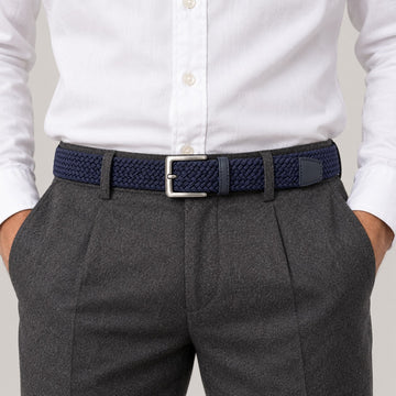 Braided Stretch Belt, Pin Buckle – Men – Navy – worn
