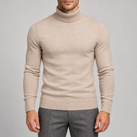Fine-Knit Roll-Neck Sweater – Men – Beige – worn