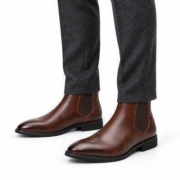 Fleece-Lined Chelsea Boots, Leather-Look – Men – Brown – worn