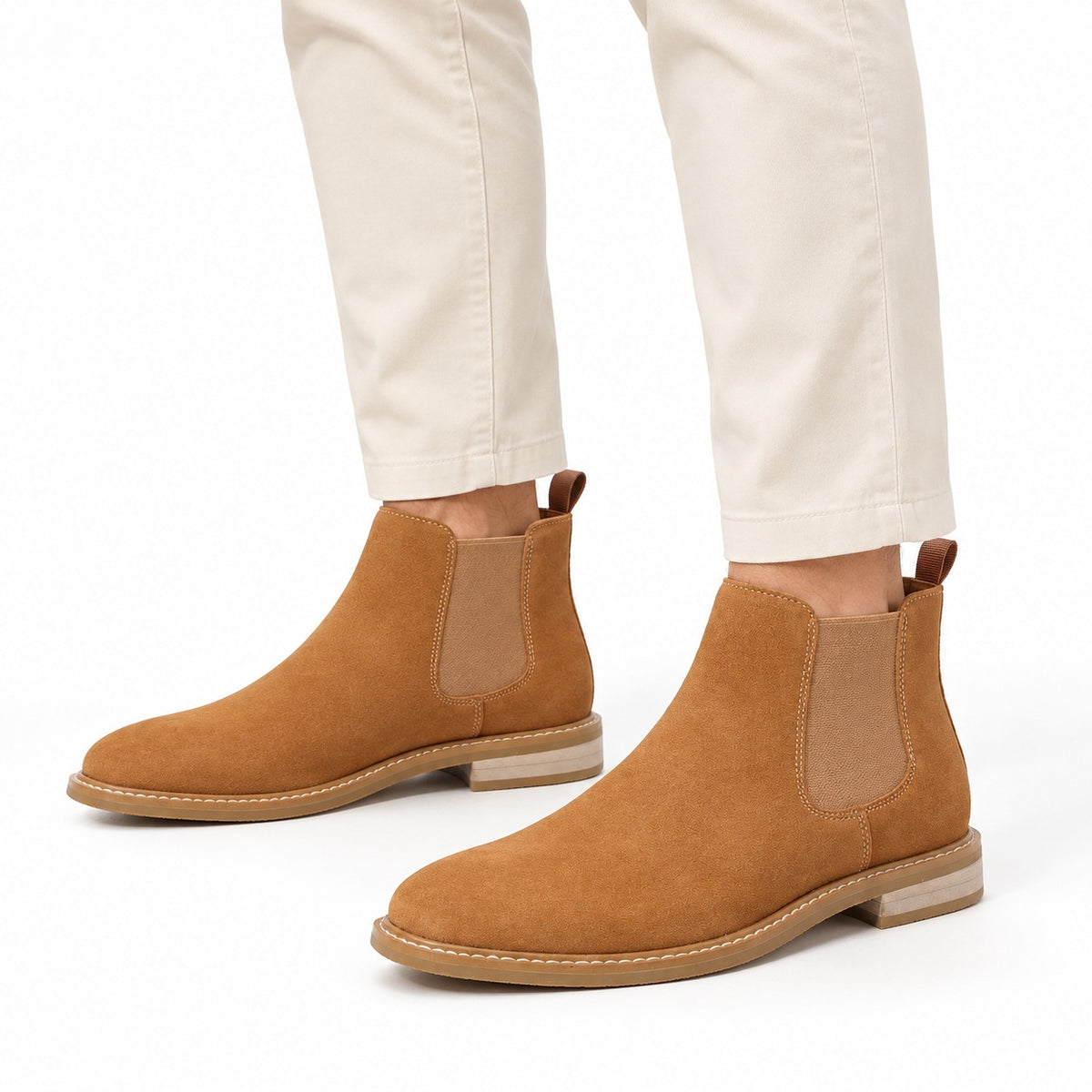 Suede Chelsea Boots, Cowhide – Men – Camel – worn