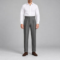 Herringbone Tweed-Look Double-Pleat Trousers, Side Adjusters – Men – Charcoal – worn