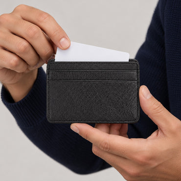 Cowhide Leather Card Holder, Slim – Men – Black – worn