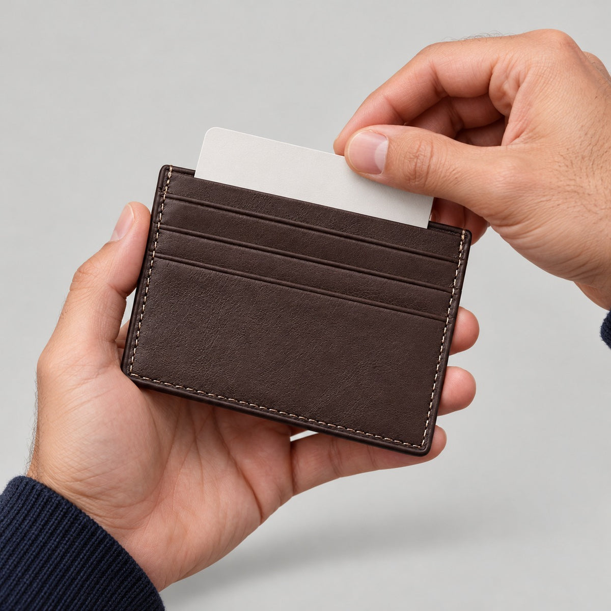 Ultra-Thin Leather Card Holder, RFID Blocking – Men – Chocolate · Smooth – worn