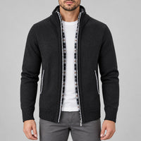 Check-Lined Marled Knit Zip Cardigan – Men – Black – worn