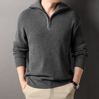 Chunky Rib Half-Zip Sweater, Fold-Down Collar – Men – Charcoal – worn