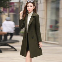 30–50% Cotton Double-Breasted Long Coat – Women – Olive – worn