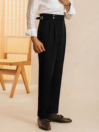 High-Waist Pleated Trousers, Side Adjusters – Men – Black – front