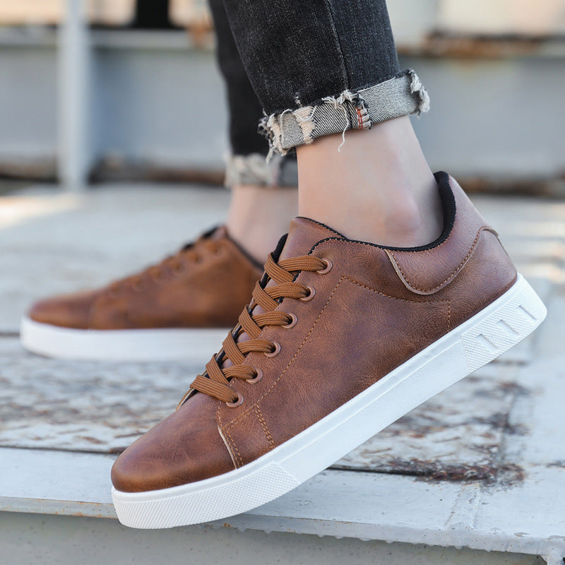 Leather-Look Cupsole Sneakers – Men – Brown – worn