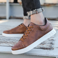 Leather-Look Cupsole Sneakers – Men – Brown – worn