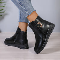 Fleece-Lined Faux-Leather Ankle Boots – Women – Black – buckle strap