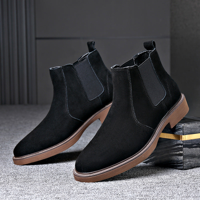 Suede Chelsea Boots, Cowhide, Fleece Option – Men – Black – Fleece-Lined – pair