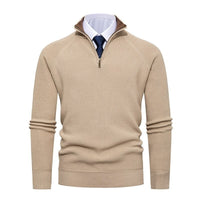 Ribbed Quarter-Zip Sweater, Raglan Sleeves – Men – Beige – front