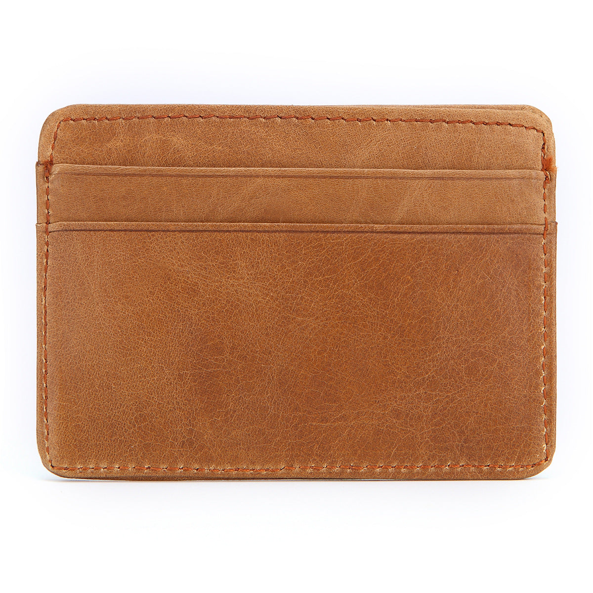 Cowhide Leather Card Holder, Slim – Men – Tan – front