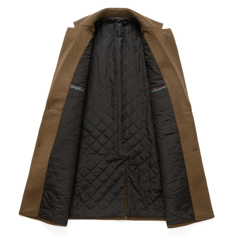 Wool Overcoat, Single-Breasted Mid-Length – Men – Camel – lining