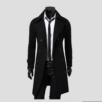 Slim Double-Breasted Long Coat – Men – Black – front
