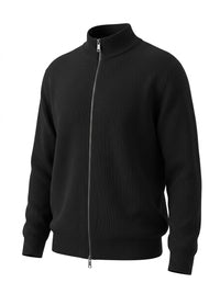 Stand-Collar Zip Knit Cardigan – Men – Black – flat front