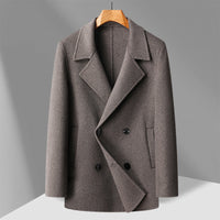 70% Wool Double-Faced Double-Breasted Coat – Men – Grey – front, studio