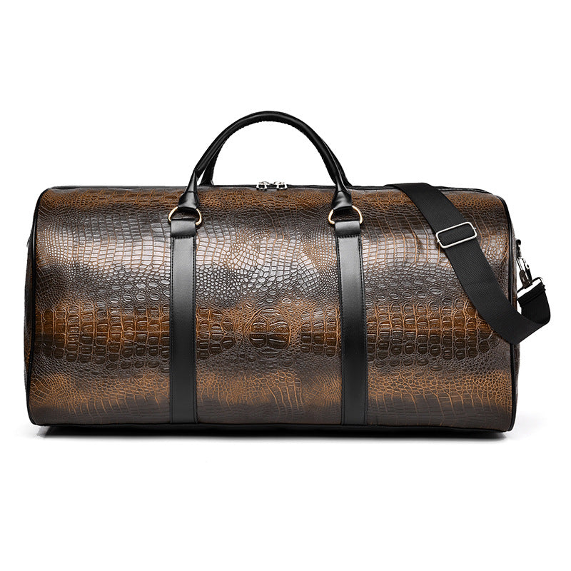 Croc-Embossed Leather-Look Holdall – Men – Tan – front