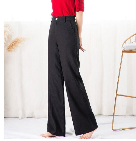 100% Cotton High-Waist Wide-Leg Trousers – Women – Black – worn