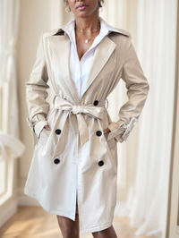 100% Polyester Belted Double-Breasted Trench Coat – Women – Cream – front
