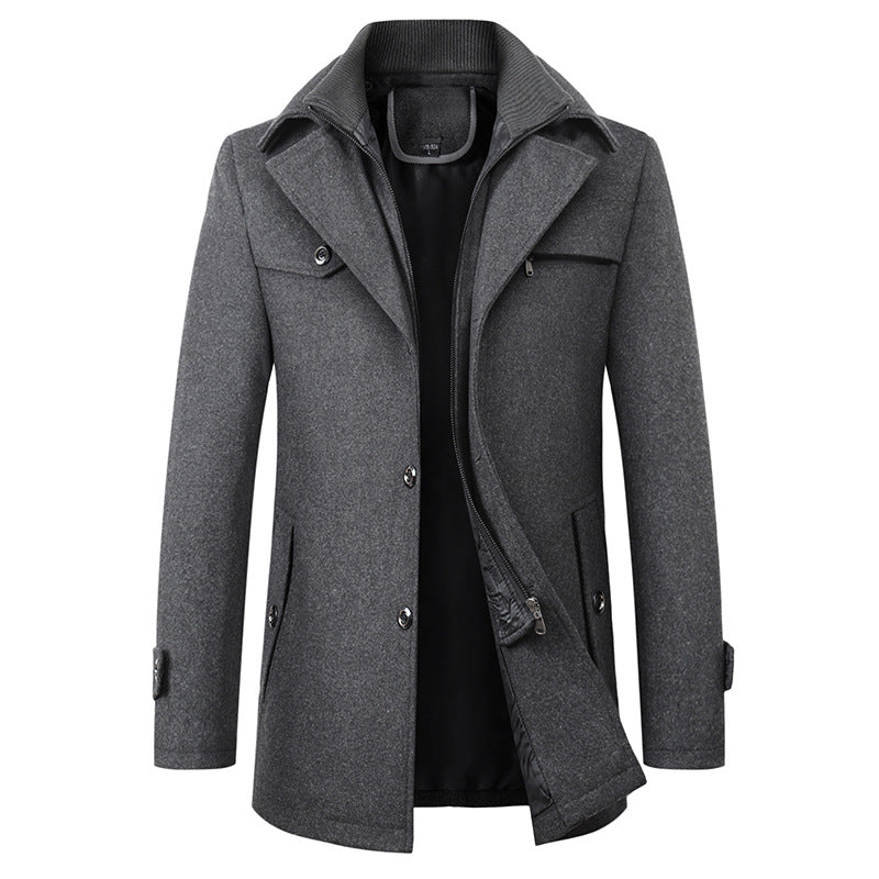 Wool-Blend Double-Collar Coat – Men – Grey – front